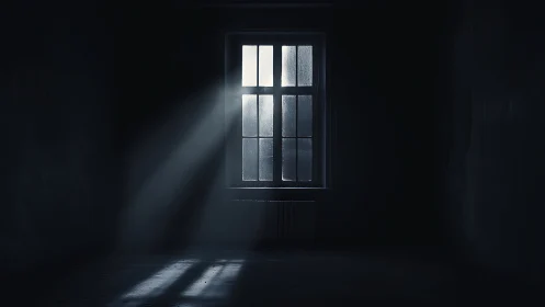 Single backlit window casts volumetric rays into dark room