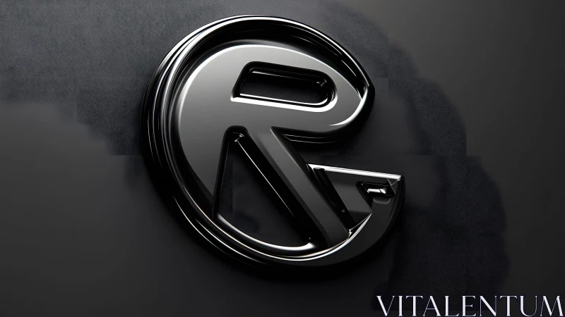 Sleek black metallic letter R logo on a dark textured background.