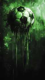 Glowing green soccer ball melting into bold painted streaks.