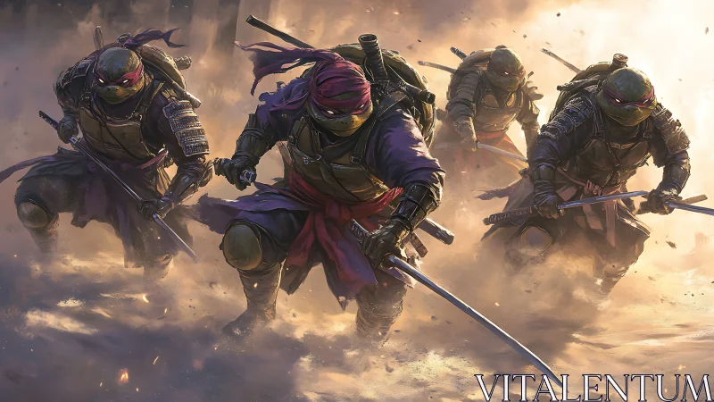 Armored reptilian warriors advancing through dusty battlefield.