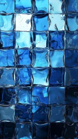 Blue glass tile grid with reflective liquid-like texture.