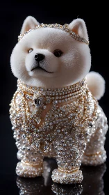 Gem-encrusted canine figurine in high-specular studio lighting.