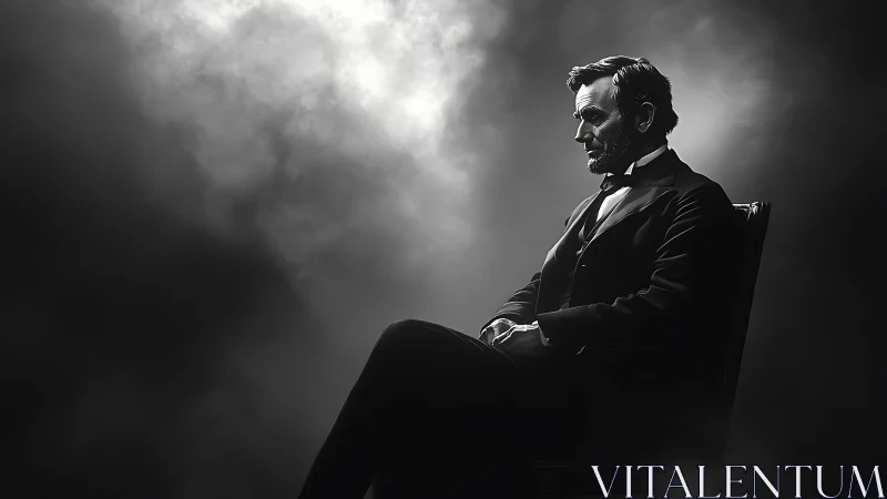 Solitary statesman carved from shadow and silver light.