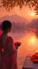 Gentle evening prayer glows over a river of soft sunset light