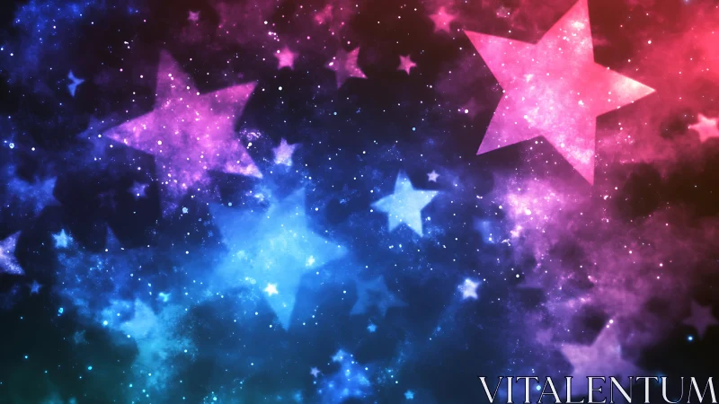 Neon galaxy stars drift through glowing cosmic clouds.