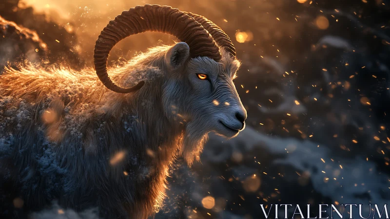 Backlit mountain goat rendered with volumetric light scattering
