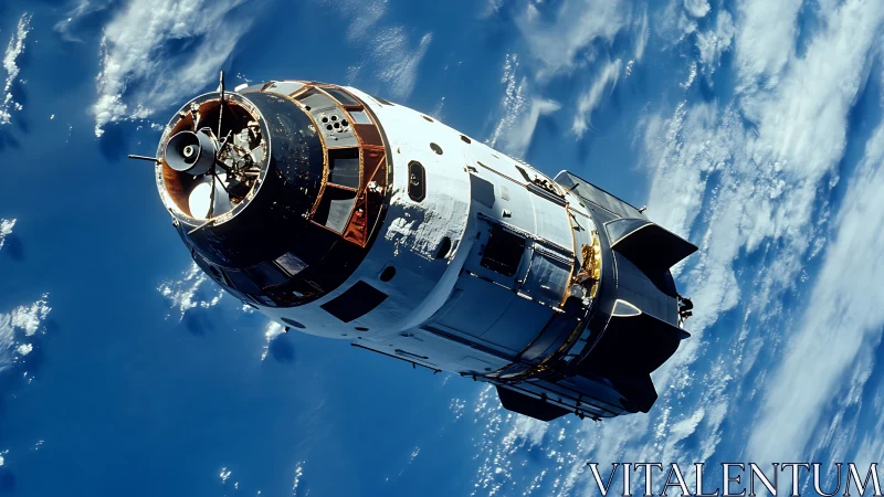 Command and service module drifts above Earth in high orbit