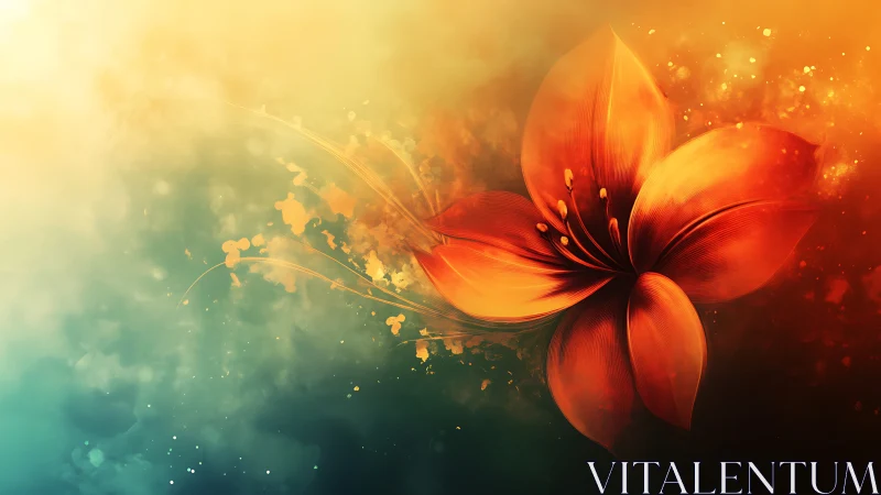 Luminous Red Flower Against Gradient Glow.