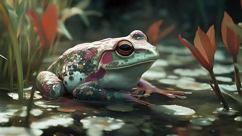 Paint spattered pond monarch blinks through soft dusk light