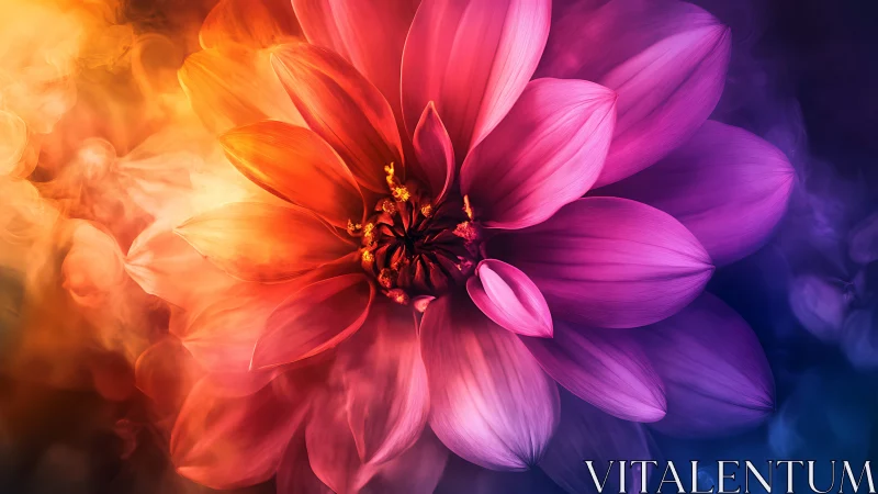 Radiant Dahlia Transitioning Through Chromatic Spectrum.