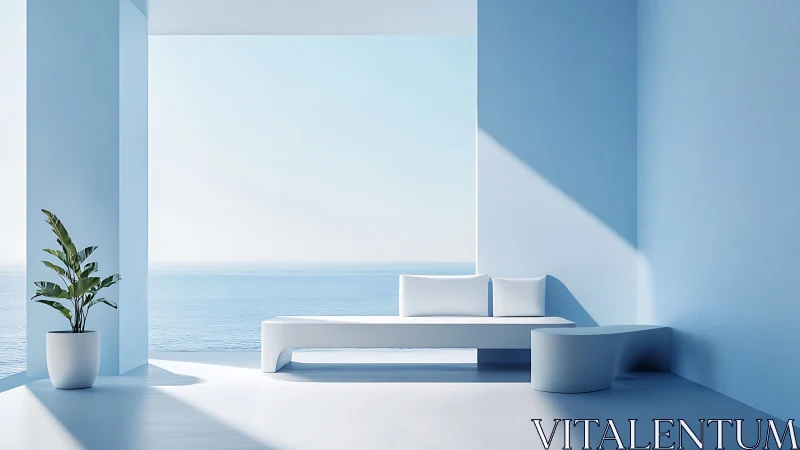 Minimalist Coastal Terrace with Modern White Furniture Design.