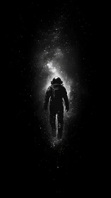 Solitary astronaut silhouette suspended against dense starfield