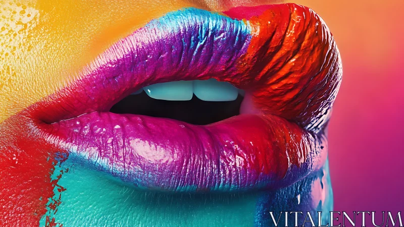 Macro-rendered glossy lips display multicolor gradient surface mapping