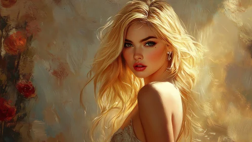 Golden portrait of a dreamlike woman in soft painterly light.