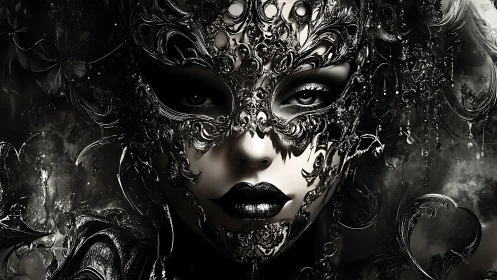 Baroque metallic masquerade portrait renders ornate gothic face