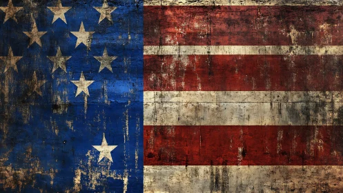 Weathered American flag expresses resilience through decay