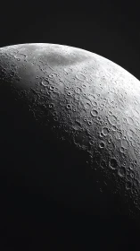 Lunar surface close view with cratered terminator region.