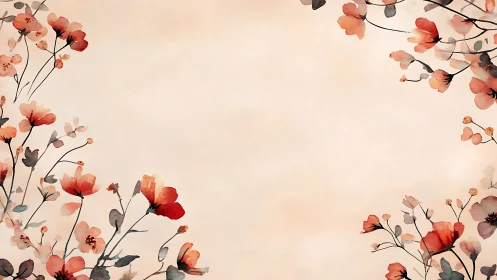 Coral Blossoms Dance Across Soft Cream Canvas