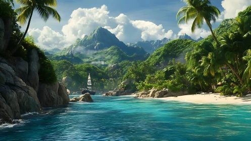 Paradise Revealed: Turquoise Cove Beneath Emerald Peak