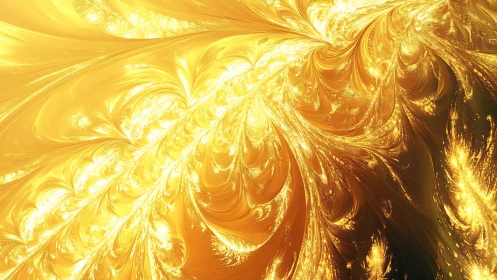 Golden fractal plume with swirling luminous filigree patterns