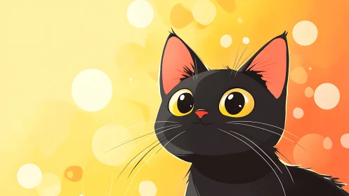 Black Cat with Yellow Eyes Against Warm Gradient.