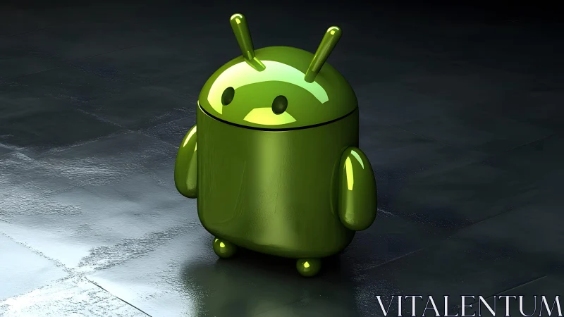 Shiny Green Android Robot Mascot in 3D Digital Art Style.