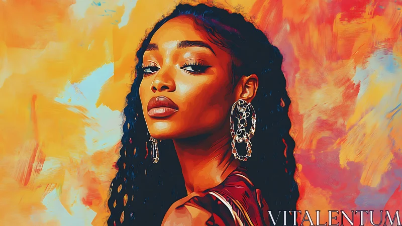 Digital portrait of woman against abstract warm backdrop.