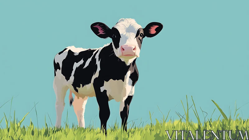 Pastel meadow calf gazes curiously into open sky daydreams.