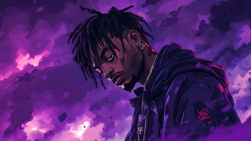 Chromatic vapor portrait with neon-lit atmospheric depth.