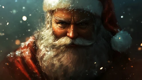 Cinematic close-up of Santa Claus with dramatic chiaroscuro lighting