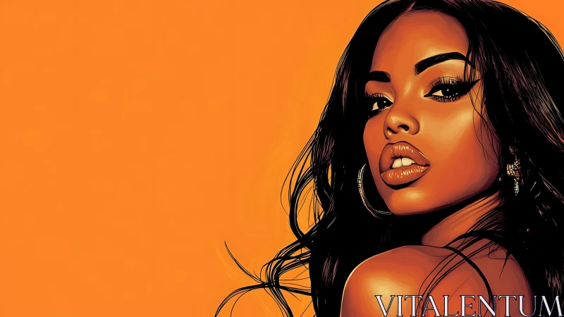 Digital portrait depicts woman in three-quarter profile view