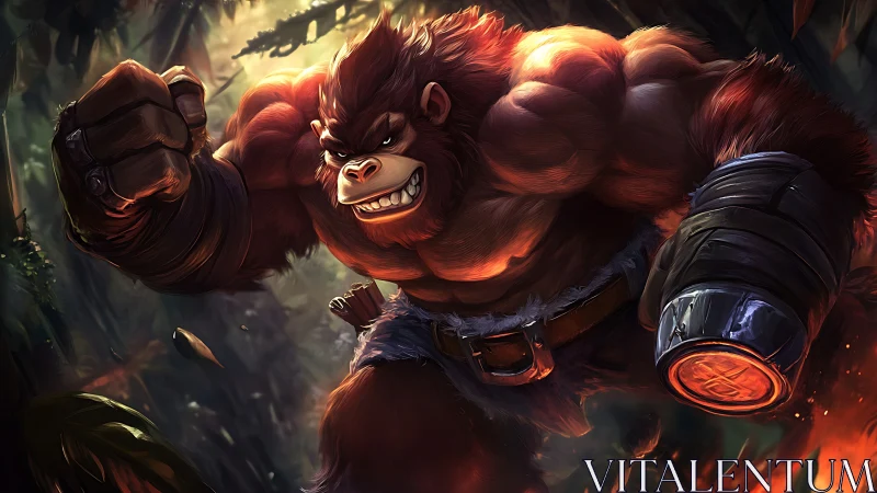 Mighty jungle gorilla charges forward with fiery determination