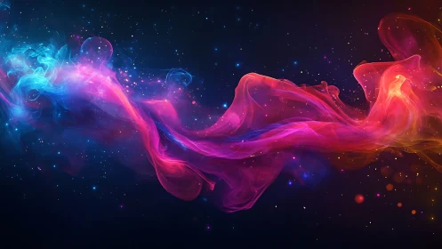 Cosmic color ribbon swirling through star-flecked night.