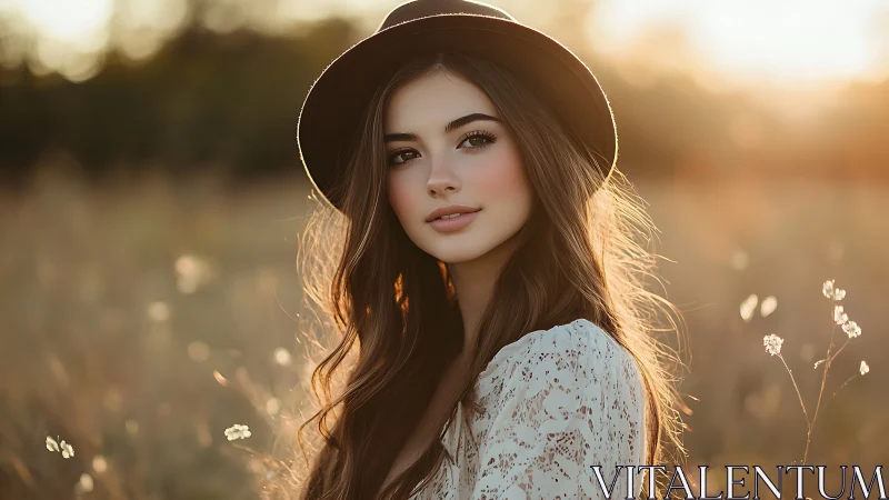 Sunlit meadow muse in lace and soft golden whispers.