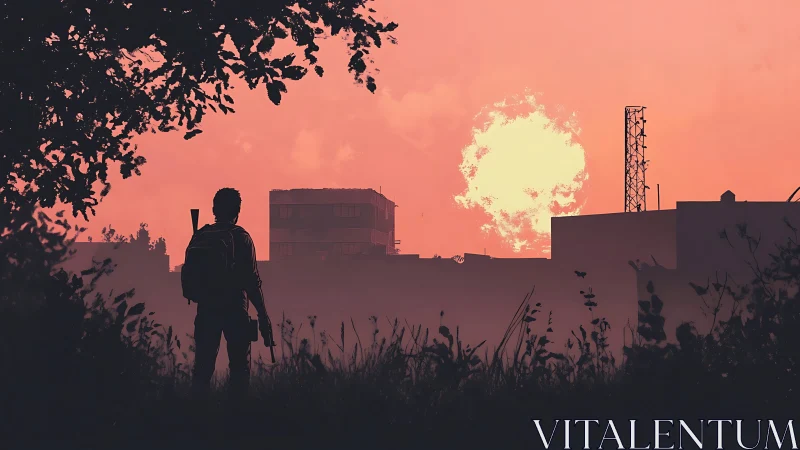 Sunburnt horizon pauses as lone wanderer weighs tomorrow