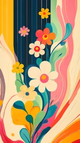 Abstract floral vector composition explores bold chromatic rhythm