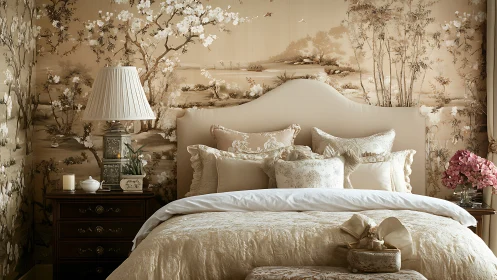 Tranquil floral bedroom invites soft rest and gentle daydreams