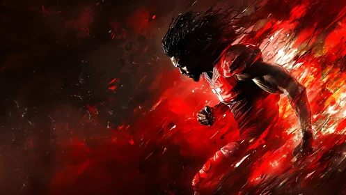 Explosive digital painting of sprinting football runner in red gear