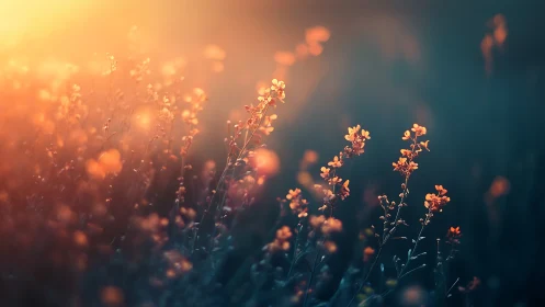 Backlit wildflowers in cinematic shallow-focus bokeh field.