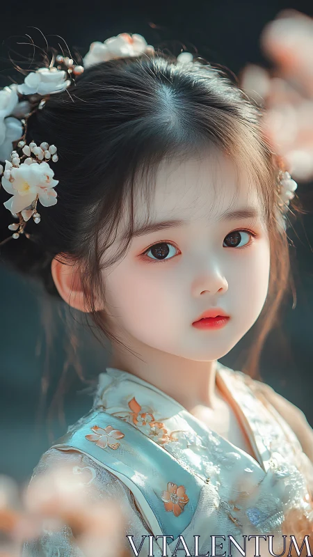 Ethereal Child in Moonlight: Delicate Blossom Crown Portrait