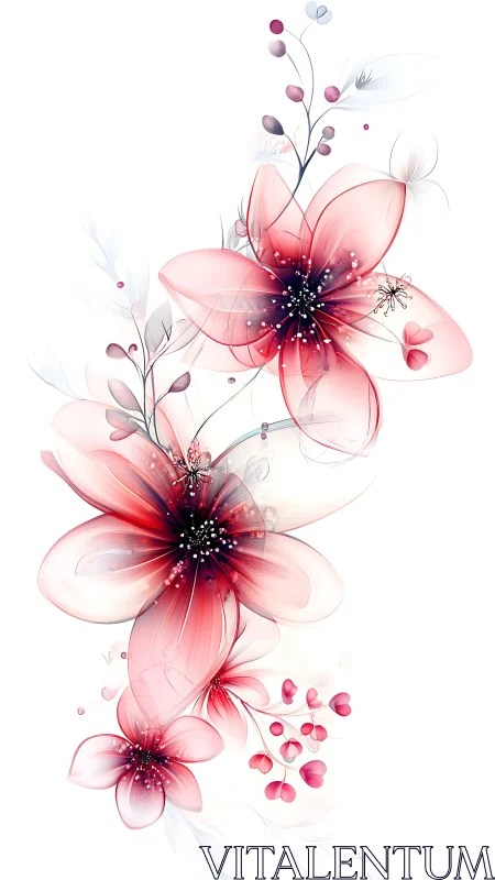 Translucent Botanical Illustration: Gradient Florals with Ethereal Stems.