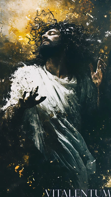 Mystic robed figure ascends through swirling golden light.