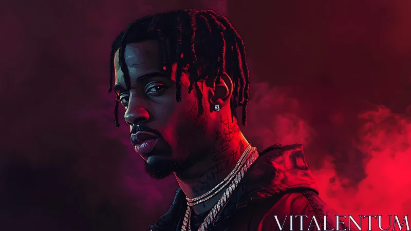 Stylized neon portrait with dramatic rim lighting and smoke gradients