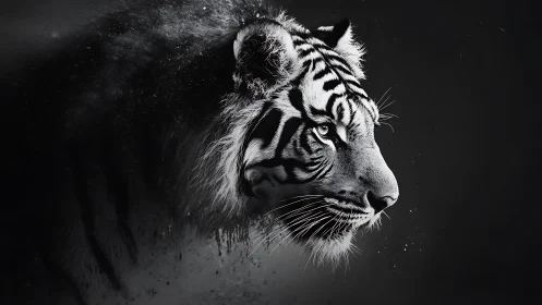 Bold white tiger gazes into darkness with quiet power
