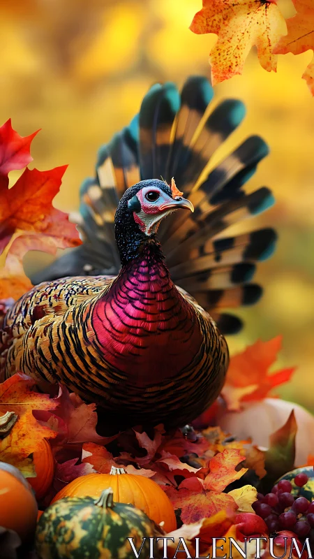 Autumn jewel turkey crowned in glowing harvest colors.