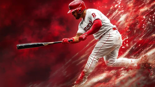 Powerful baseball swing sends energy racing across red field