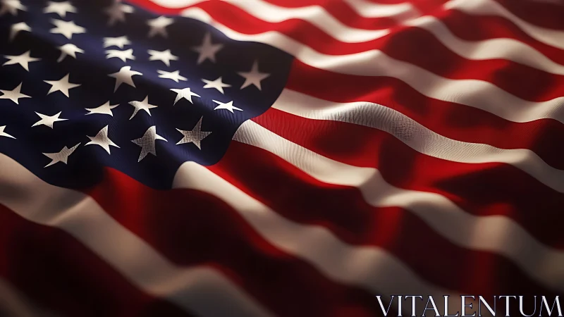 Dramatic close-up of rippling United States flag fabric.