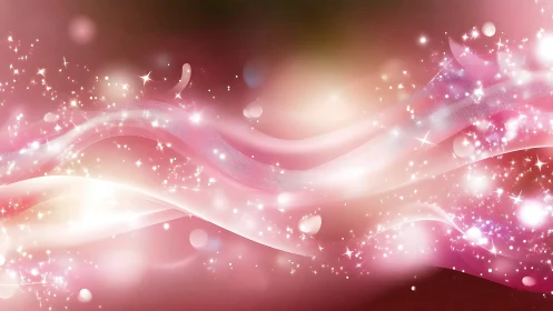 Pink light waves with bokeh sparkles on soft gradient background.