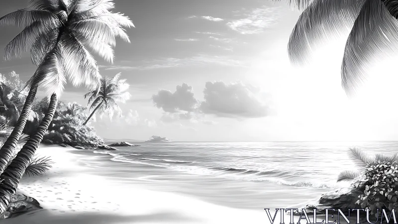 Tropical Beach Paradise. Black and White Coastal Escape.