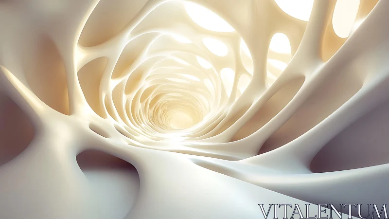 Futuristic Organic Tunnel in Soft Abstract Light, 3D Digital Art.
